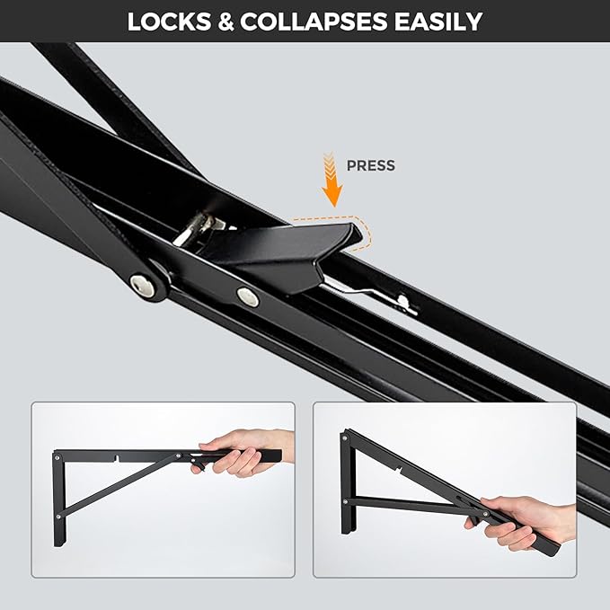 JOY DECOR 14 Inch Heavy Duty Folding Shelf Brackets, 4 Pack (2 Pairs) Collapsible Wall Mounted Brackets for Fold Down Table, Stainless Steel Folding Table Hinge, Matte Black