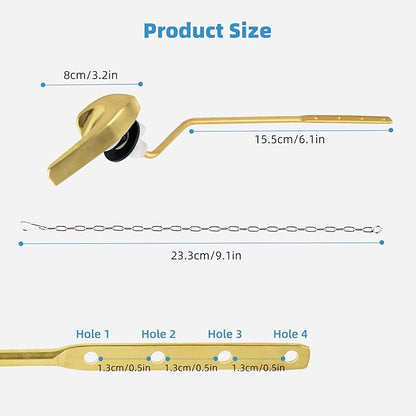 Universal Brushed Gold Toilet Handle Replacement Kit, Side/Angle Mount Toilet Flush Handle Compatible with Kohler K-GP30324-CP/TOTO/American Standard, Stainless Steel Flapper Chain