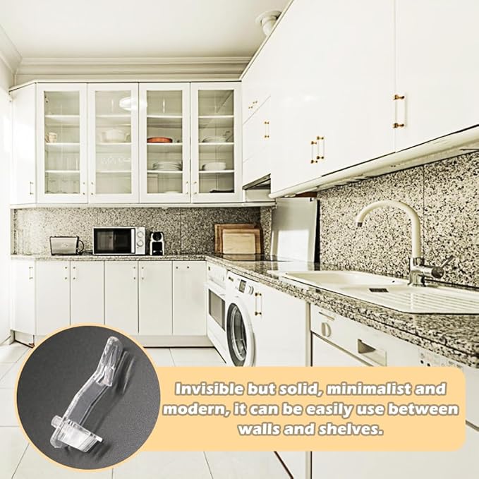 20Pcs Plastic Locking Shelf Support Peg,Easy Install Shelf Support Pin Clip,Self-Locking Bracket Clip,Clear Shelf Peg for Furniture,Shelf,Supplies,Bookshelf,Closet,Cabinet ﻿