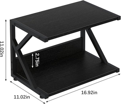 aboxoo Desktop Printer Stand with 2 Tier Wood Storage Shelves,Under Desk Printer Table,Multi-Purpose Home Office Desk Organizer for Fax Machine, Scanner (Black)