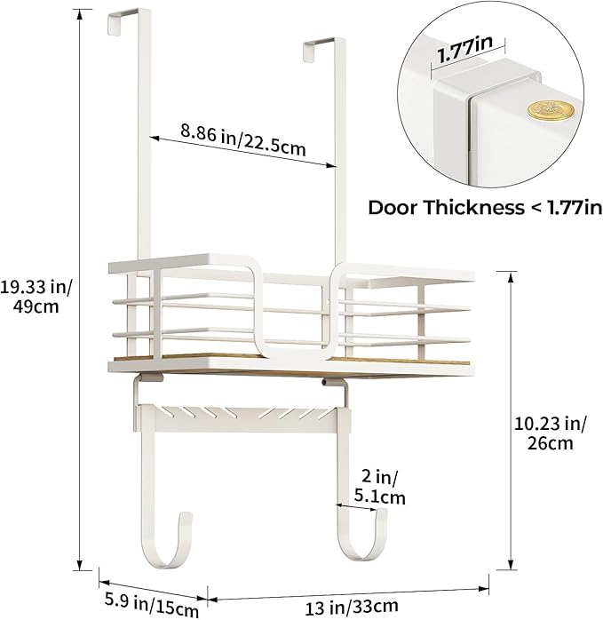TJ.MOREE Over The Door/Wall Mount Ironing Board Hanger, Laundry Room Iron and Ironing Board Caddy Storage for Water Mister, Fabric Sprays, Laundry Detergent, White