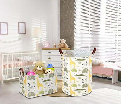 Kids Laundry Hamper,Green Laundry Basket,Baby Nursery Hamper,Waterproof Storage Bin,Clothes Organizer Basket,Room Decor(Green Animal)