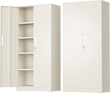 Greenvelly Metal Storage Cabinet with Doors and Shelves, 72" Inch Locking Metal Cabinet,Garage Storage Cabinet for Garage Office School Warehouse (Gray)