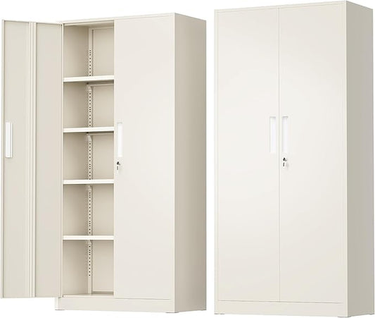 Greenvelly Metal Storage Cabinet with Doors and Shelves, 72" Inch Locking Metal Cabinet,Garage Storage Cabinet for Garage Office School Warehouse (Gray)