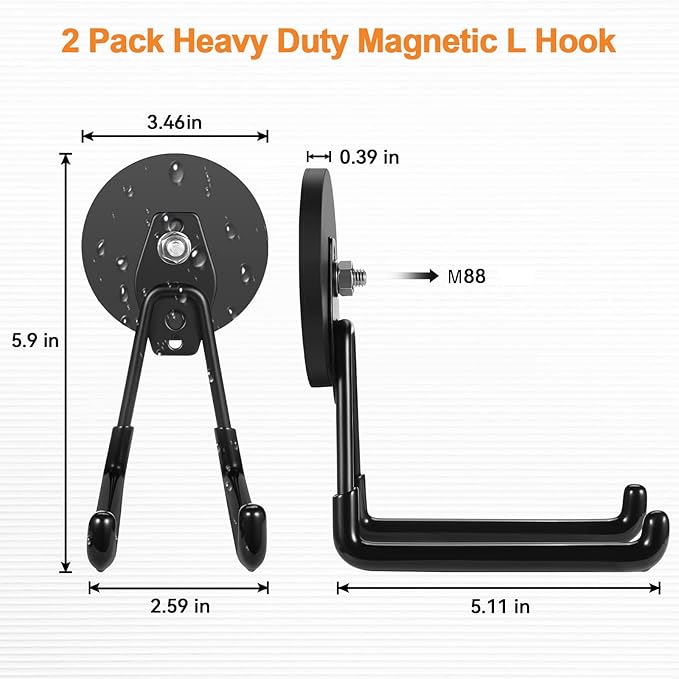 ENUODA Strong Magnetic Hooks Heavy Duty Large Magnet Garage Hooks Storage Hook Utility Magnet Tool Holder for Metal Cabinet, Pegboard, Shelve, Tool Chest,Shovel, Broom, Garden Tools, 2PCS