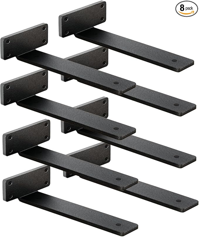 8 Pack Shelf Brackets 14 Inch Floating Shelf Bracket 1/5 inch Thick Heavy Duty Hidden Shelf Brackets Iron Metal Brackets for Shelf Support with Screw Included