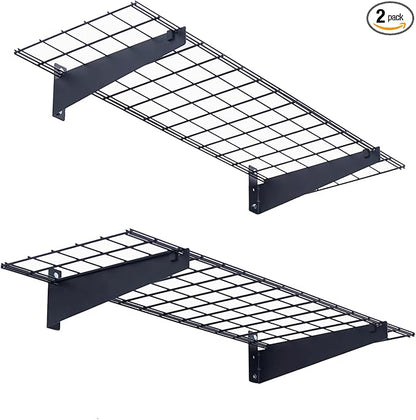Wallmaster 2-Pack 15x45 Heavy Duty Garage Wall Shelving 45-inch-by-15-inch Wall Mount Garage Storage Rack Floating Shelves Max Load 400lb Black