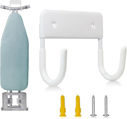 BiJun Ironing Board Hanger Wall Mount, Ironing Board Hanger with 5 Inch Length, Iron Board Holder Wall Mount for Laundry Rooms (White)