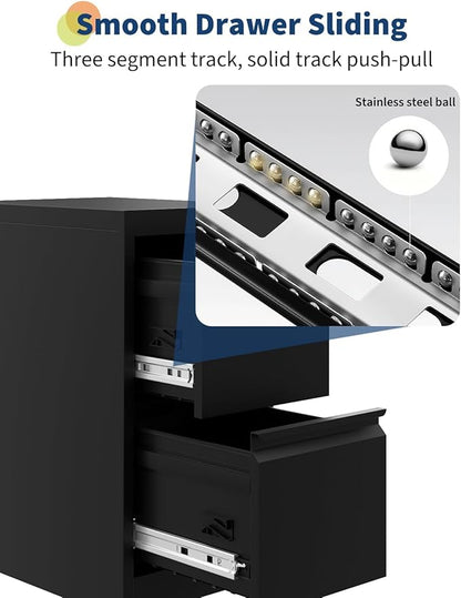 GarveeHome File Cabinet with 2-Drawer Lock - Vertical Metal Filing Cabinet for Letter/Legal Size Documents - Heavy Duty File Storage for Home Office | Requires Assembly, Black