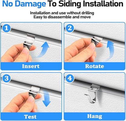 24PCS Vinyl Siding Hook, Thicken Stainless Steel Vinyl Siding Clips Hangers, Heavy-Duty No Drill Vinyl Hook for Outdoor Decor, Hanging on Patio, Christmas Wreath Hangers