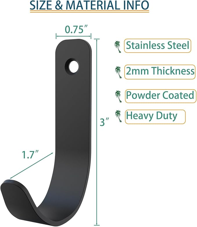 Hooks for Hanging Stainless Steel Heavy Duty Coat Hook Wall Hooks Robe Hanger Hooks Hanging Hat Key Holder for Towel and Bags Indoor Outdoor (U-Type, Large)