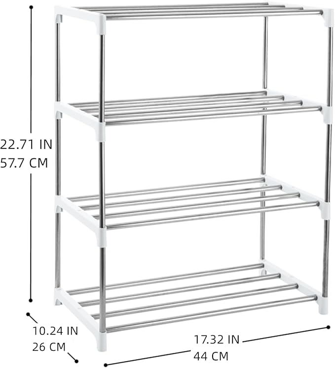 Xerhnan 4-Tier Stackable Small Shoe Rack, Lightweight Shoe Shelf Storage Organizer for Entryway, Hallway and Closet(White)