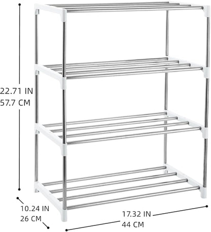 Xerhnan 4-Tier Stackable Small Shoe Rack, Lightweight Shoe Shelf Storage Organizer for Entryway, Hallway and Closet(White)
