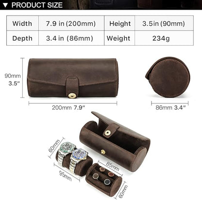 CONTACTS Genuine Leather Watch Case Cufflink Box with Pad Tie Case Travel Multifunction Jewelry Accessories Organizer Storage Roll