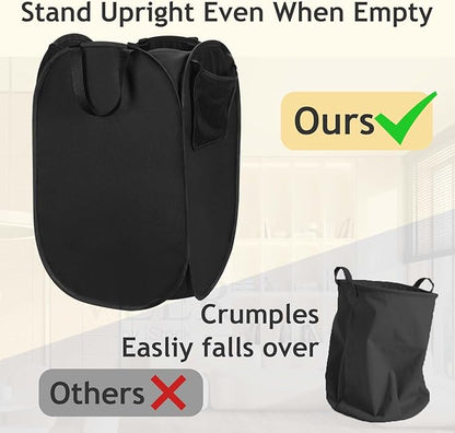 Upgraded Oxford Pop-up Laundry Hamper 2 Pack, 70L(18.5 Gal) Laundry Basket with Durable Handles Solid Bottom High Carbon Steel Frame and Side Pocket, Easy to Open and Fold Flat for Storage