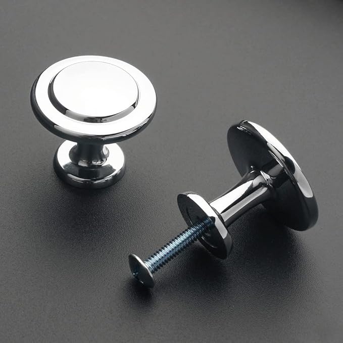 KOOFIZO Round Cabinet Knobs Polished Chrome Cabinet Pulls, Dia. 1-1/4 Inch, 20 Pack Chrome Drawer Knobs for Kitchen Cabinets 1960 Drawers Dresser Cupboard Bedroom Bathroom