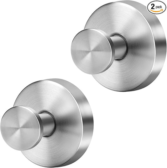 Silver Waterproof Suction Cup Hooks, 2-Pack Heavy Duty Stainless Steel No Drill Shower Hooks for Hanging Towels, Robes, Loofahs, Holder Holds Strong on Tile, Glass, Mirror, Wall, Bathroom Door