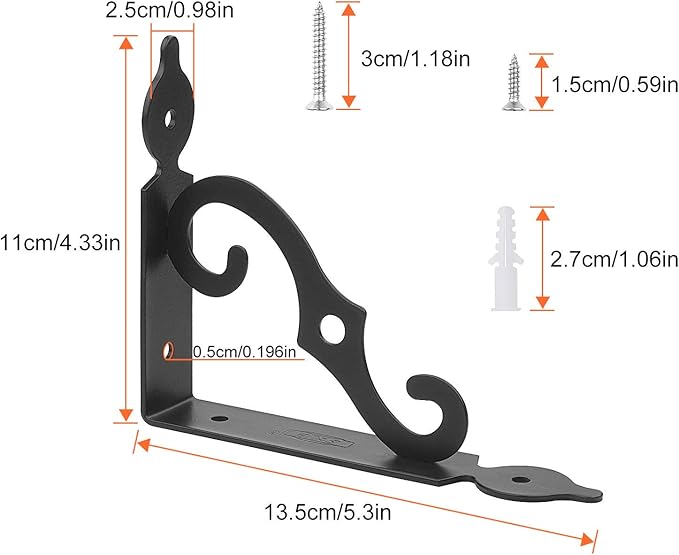 Acrux7 5.5 x 4.3 Inch Heavy Duty Black Metal Shelf Brackets - 12 Pack With Screws, L-Shaped Support Angle Brackets for Floating Shelves