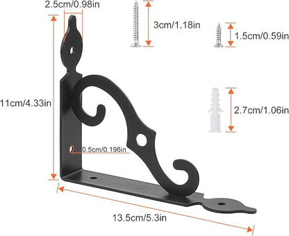 Acrux7 5.5 x 4.3 Inch Heavy Duty Black Metal Shelf Brackets - 12 Pack With Screws, L-Shaped Support Angle Brackets for Floating Shelves