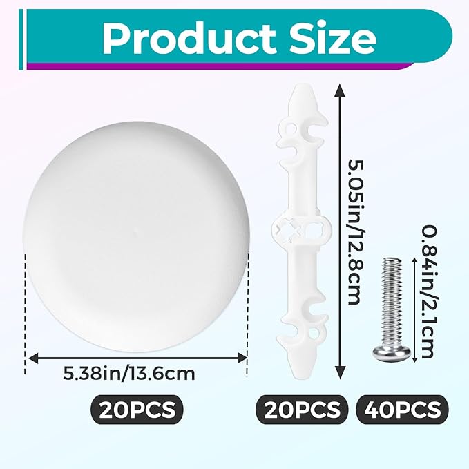 20 Sets CP3540 Ceiling Cover Plate Kits - 5.38 Inch Paintable Blank Round Cover for Electrical Boxes, Includes 20 Pcs CP3540 Plates, 20 Pcs Mounting Brackets and 40P Screws
