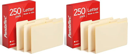 Pendaflex File Folders,Letter Size,1/3 Cut,Manila,250 per Box (752250),(Pack of 2)