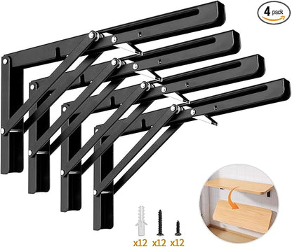 Yarssihha 12 Inch Folding Shelf Bracket, 4 Pack Heavy Duty Wall Mounted Foldable Brackets, Space-Saving Metal Collapsible Shelf Brackets, Max Load:180lbs