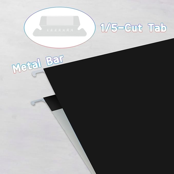 50 Packs Hanging File Folders Black,Letter Size 8.5x11,Hanging File Folders with 1/5-cut Tabs,File Folders for Filing Cabinet,Ideal Office, School Classroom Supplies