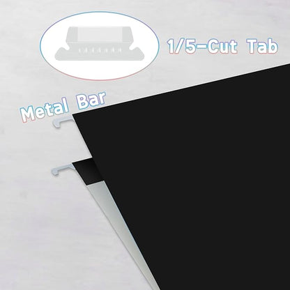 50 Packs Hanging File Folders Black,Letter Size 8.5x11,Hanging File Folders with 1/5-cut Tabs,File Folders for Filing Cabinet,Ideal Office, School Classroom Supplies