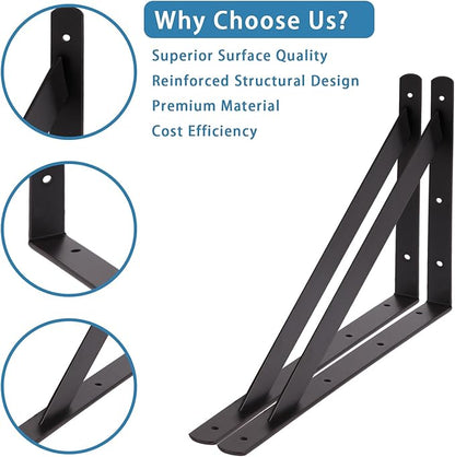 20 inch Heavy Duty Shelf Brackets with Screws, 8 Pack Wall Shelf Bracket with 90 Degree Triangle, Black Metal Shelf Brackets, Shelves L Brackets(500x300mm)