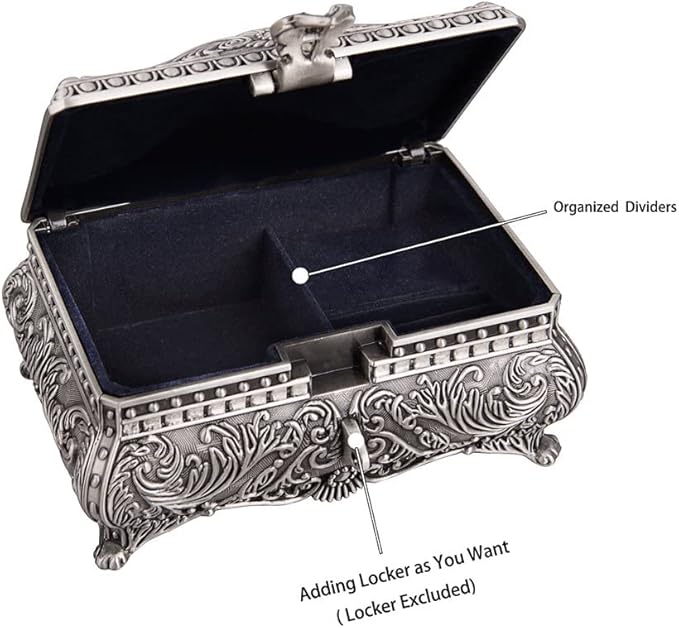 Feyarl Vintage Jewelry Trinket Box Earring Ring Treasure Chest Case Necklace Organizer Storage Decorative Keepsake Box for Girl Woman Christmas Gift Home Deco(6.7 x 4.7 x 3.5 inch)