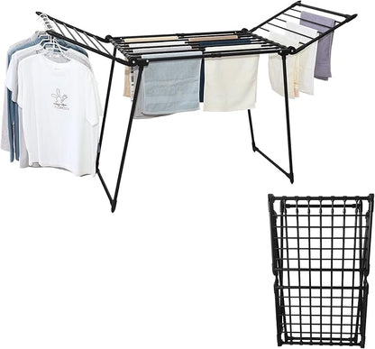 Expandable Clothes Drying Rack, Gullwing Laundry Drying Rack, Space-Saving, Towels, Linens, Indoor, Outdoor Black
