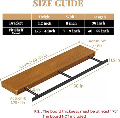 Floating Shelf Bracket Heavy Duty Shelving Brackets,Decorative Floating Shelf Hardware Black,Hidden Metal Shelf Support Bracket Heavy Duty Floating Mantel Bracket,200lbs (38X6X1.2-Metal Jig)