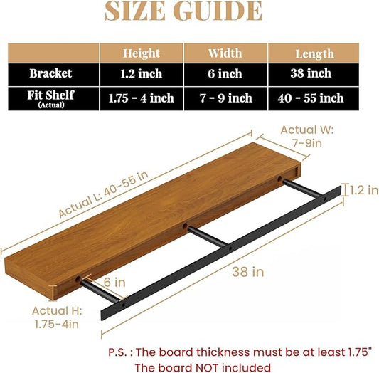 Floating Shelf Bracket Heavy Duty Shelving Brackets,Decorative Floating Shelf Hardware Black,Hidden Metal Shelf Support Bracket Heavy Duty Floating Mantel Bracket,200lbs (38X6X1.2-Metal Jig)