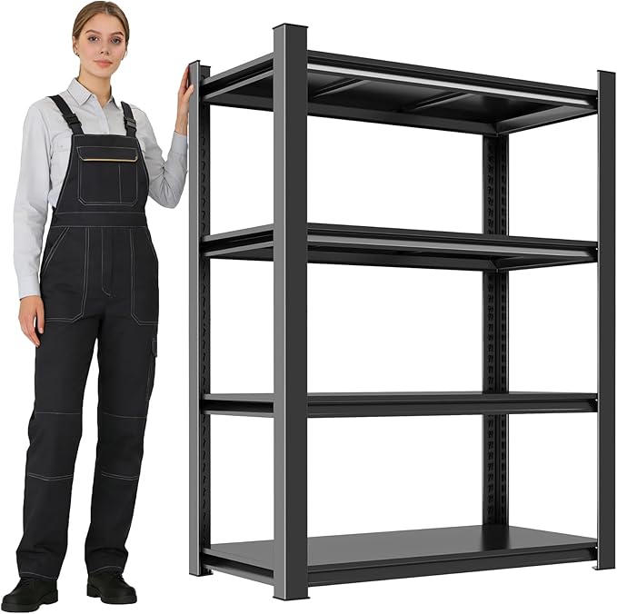 18" D Heavy Duty Garage Shelving Unit, 4-Tier Adjustable Shelf, Sturdy Metal Storage Shelves for Garage, Basement, Pantry & Warehouse, 63" H x 35" W x 18" D, Storage Rack, Black