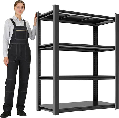 18" D Heavy Duty Garage Shelving Unit, 4-Tier Adjustable Shelf, Sturdy Metal Storage Shelves for Garage, Basement, Pantry & Warehouse, 63" H x 35" W x 18" D, Storage Rack, Black