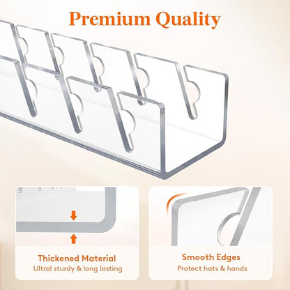 Lifewit 2 Pack Hat Organizer for Baseball Caps, Hat Storage Rack for 14 Ball Caps, Hat Stand Shelf for Trucker Hat and Golf Cap in Closet, Bedroom, Dresser, Clear