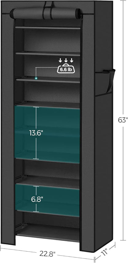 SONGMICS 10-Tier Shoe Rack, Shoe Storage Cabinet with Dustproof Cover, Free-Standing Shoe Storage Organizer for Closet, Entryway, Hold 27-35 Pairs of Shoes, for Sneakers, High Heels, Black URXJ10H