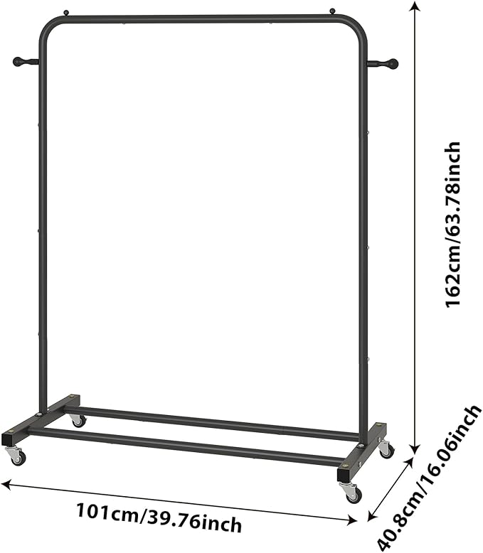 Sywhitta Clothing Rack on Wheels with Storage Shelf & Sturdy Metal Frame, Retail Clothing Rack for Hanging Clothes, Coats, Skirts,Space-Saving Mobile Organizer for Closet, Bedroom, Laundry Room, Black