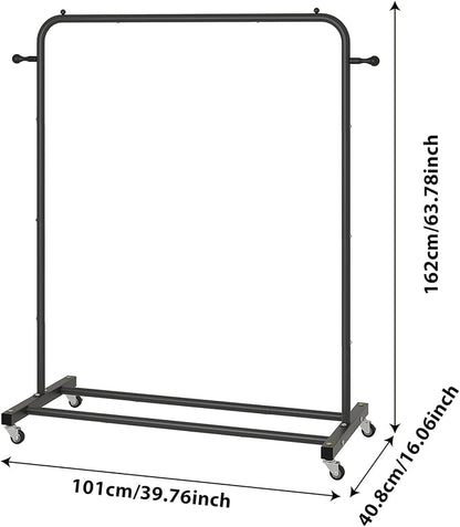 Sywhitta Clothing Rack on Wheels with Storage Shelf & Sturdy Metal Frame, Retail Clothing Rack for Hanging Clothes, Coats, Skirts,Space-Saving Mobile Organizer for Closet, Bedroom, Laundry Room, Black