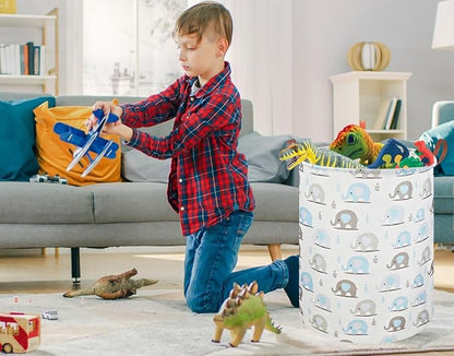 Laundry Hamper, Elephant laundry Basket, Nursery Hamper, Waterproof Storage Bin for Bedroom, Clothes Organizer Basket, Room Decor(Blue Elephant)