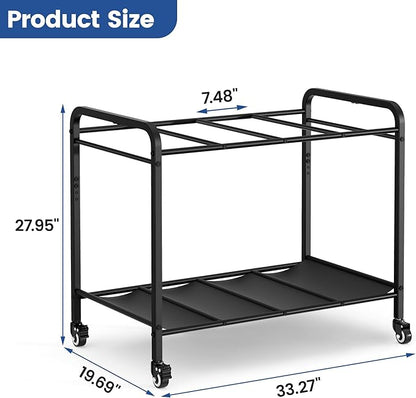 Black Yoga Mat Storage Rack Basket with Wheels, Floor-Standing Metal Yoga Mat Cart Workout Equipment for Foam Roller Dumbbells Kettlebells,in Gym,Fitness Classes, Yoga Studio & Home Gym
