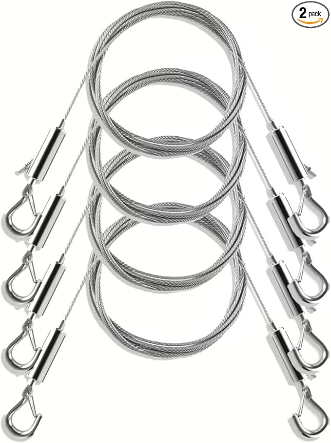 Adjustable Picture Hanging Wire, Upgrade Mirror Frame Hanging Kit, 6.6FT Heavy Duty Stainless Steel Wire Rope, Supports Up to 100lbs (Silver, 4PC-6.6FT)