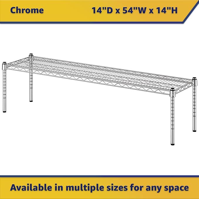 14" x 54" x 14" Chrome Wire Storage Shelf, Dunnage Rack, Commercial 1 Tier Small Shelf