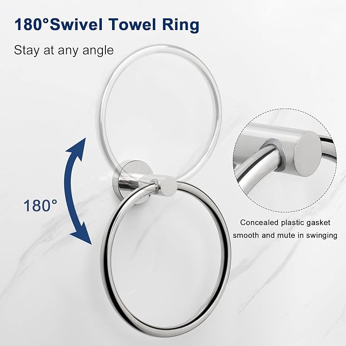 NearMoon Bath Towel Ring, Bathroom Hardware Accessories-Thicken Stainless Steel Hand Towel Holder for Bathroom, Modern Round Towel Hanger Wall Mounted (Chrome, 1 Pack)