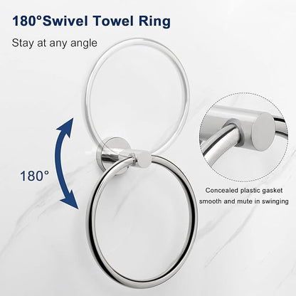 NearMoon Bath Towel Ring, Bathroom Hardware Accessories-Thicken Stainless Steel Hand Towel Holder for Bathroom, Modern Round Towel Hanger Wall Mounted (Chrome, 1 Pack)