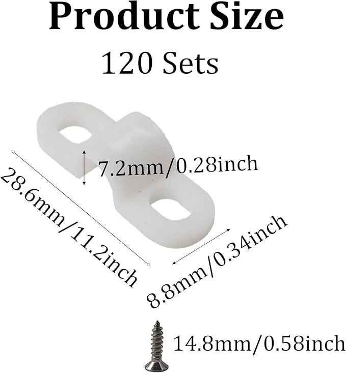 120Pcs Wire Shelf Loop Clips, White Plastic Shelving Wall Clips with Screws, Back Mount Brackets for Wire Shelves Concrete Drywall Installation, Closet Storage Organizer Hardware