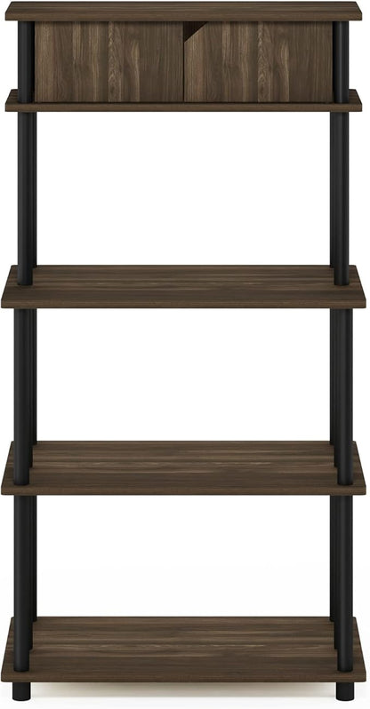 Furinno Turn-N-Tube Printer Stand, 5-Tier Printer Stand with Storage Shelf and Closed Cabinet, for Home Office, Brown Walnut