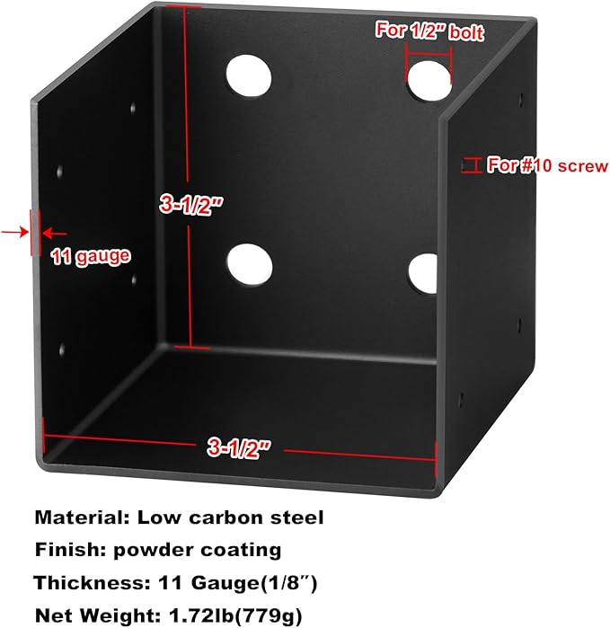 GBGS 4 Pcs 4x4 Pergola Wall Mount Bracket,11 Gauge(3 mm Thick),Black