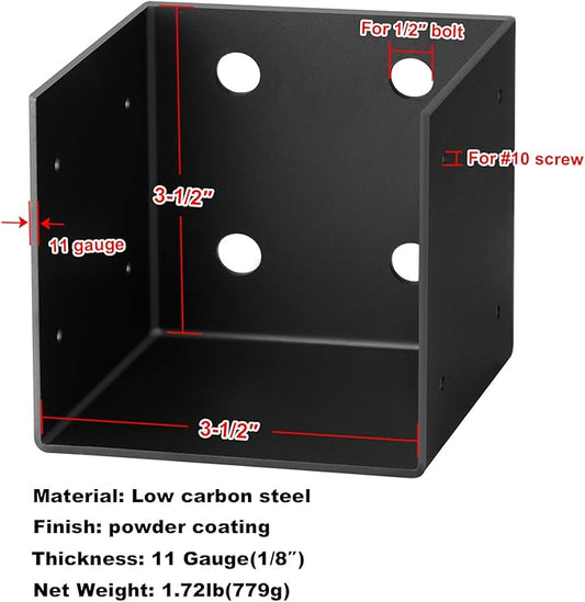 GBGS 4 Pcs 4x4 Pergola Wall Mount Bracket,11 Gauge(3 mm Thick),Black