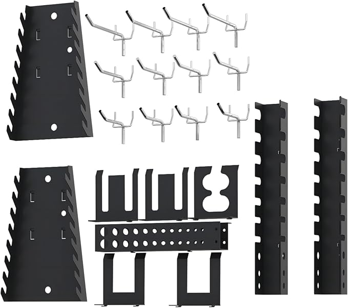 JZD Steel Hanging Upper Garage Cabinets with 22 Tool Hooks, Wall Cabinet for Tool Organization, Black & Grey